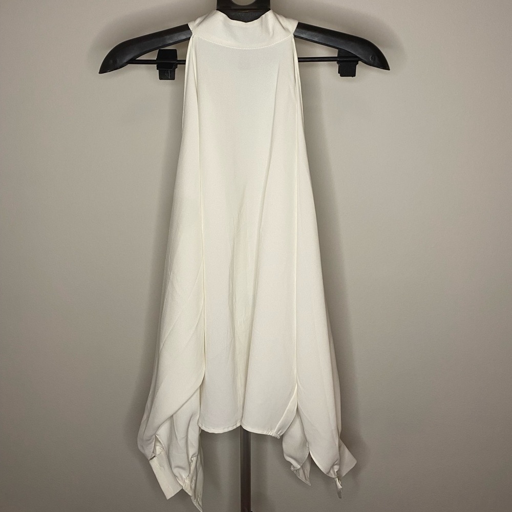 High Neck White Blouse w Open Long Sleeves NWOT Small